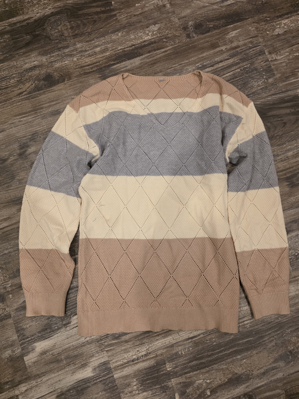 Striped Knit Sweater in Beige, Cream & Gray